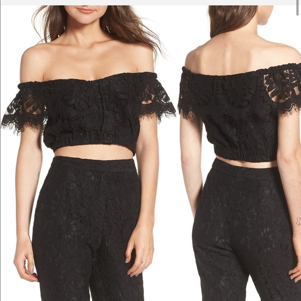 WAYF Black Casoria Ruffle Crop Top